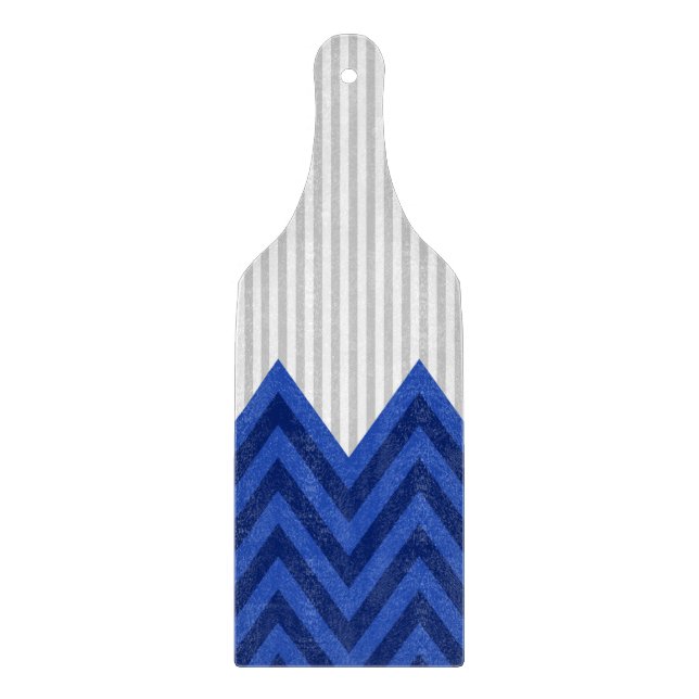 Modern Royal Blue Chevron Gray Stripes Pattern Cutting Board (Front)