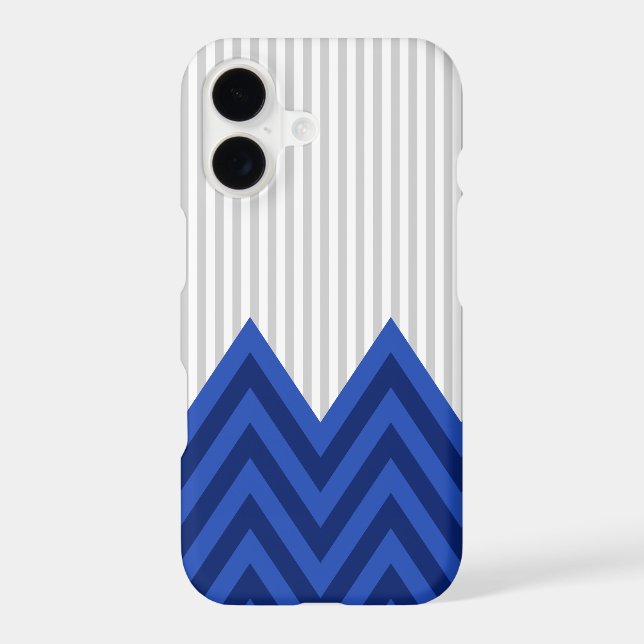 Modern Royal Blue Chevron Gray Stripes Pattern Iphone Case (Back)