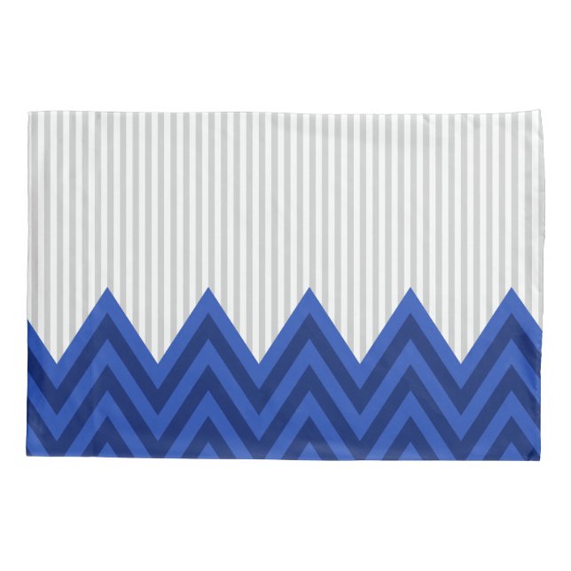 Modern Royal Blue Chevron Gray Stripes Pattern Pillow Case (Back)