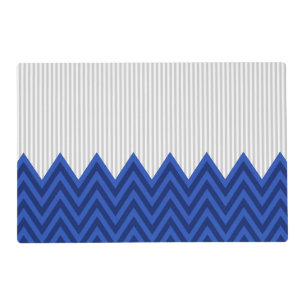 Modern Royal Blue Chevron Gray Stripes Pattern Placemat
