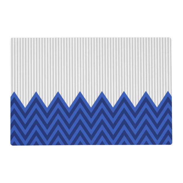Modern Royal Blue Chevron Gray Stripes Pattern Placemat (Front)
