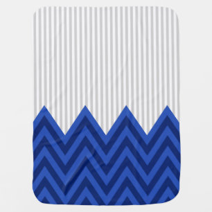 Modern Royal Blue Chevron Gray Stripes Pattern Stroller Blanket