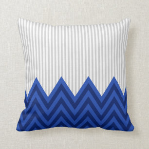 Modern Royal Blue Chevron Gray  Stripes Pattern Throw Pillow