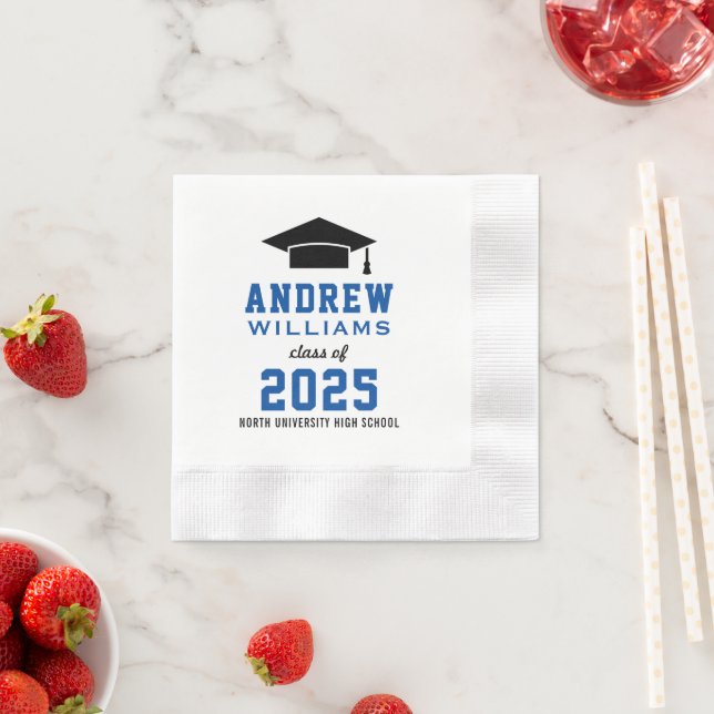 Modern Royal Blue Custom 2025 Graduation Party Napkins (Insitu)