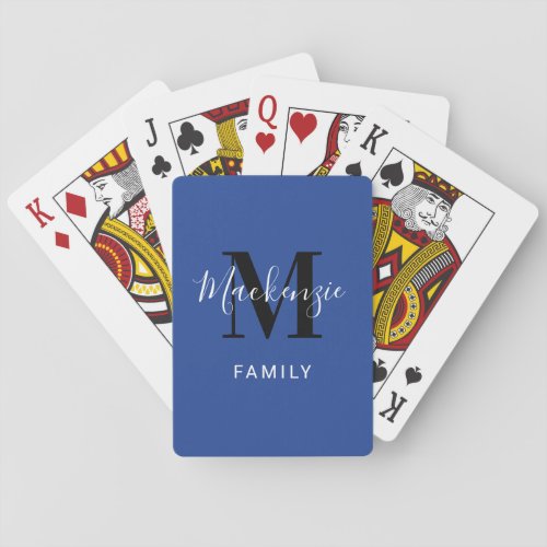 Modern Royal Blue Custom Family Monogram Initial Poker Cards