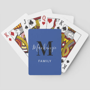 Modern Royal Blue Family Monogram Poker Cards
