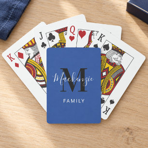 Modern Royal Blue Family Monogram Poker Cards