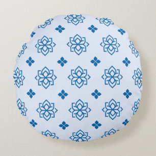 Modern Royal Blue Floral Pattern Round Pillow