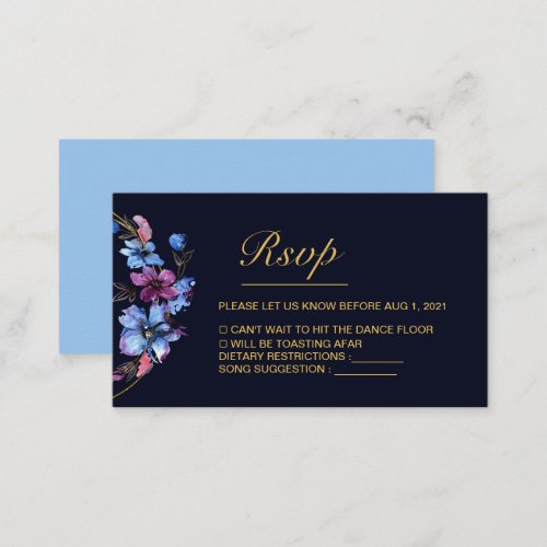 Modern Royal Blue Floral Wedding RSVP Card
