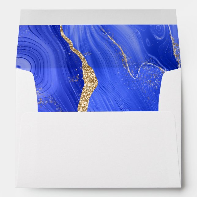 Modern Royal Blue Gold Agate Wedding Envelope (Back (Bottom))