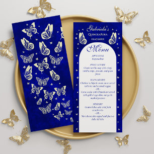 Modern Royal Blue Gold Butterflies Quinceañera Menu
