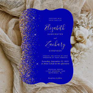 Modern Royal Blue Gold Glitter Bracket Wedding Invitation
