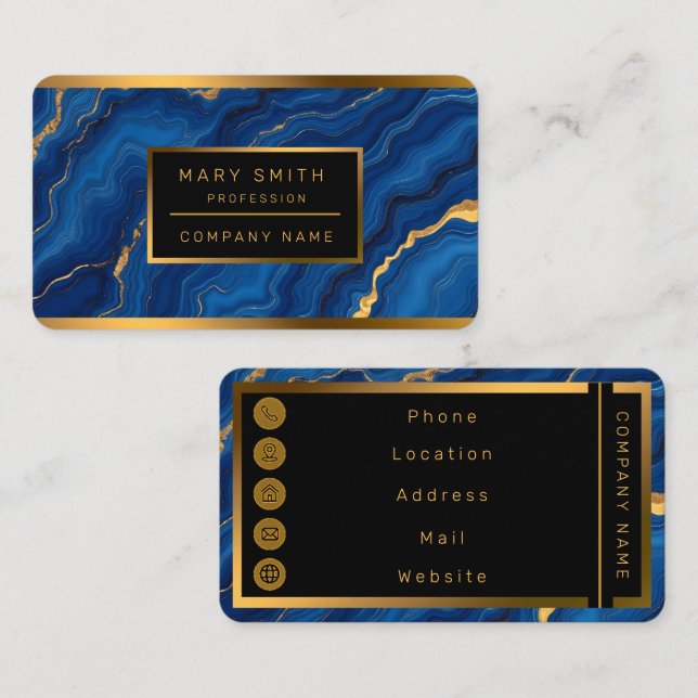 Modern Royal Blue Gold Marble Collection Business Card (Front/Back)