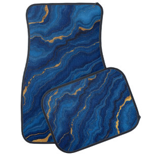 Modern Royal Blue Gold Marble Collection Car Floor Mat