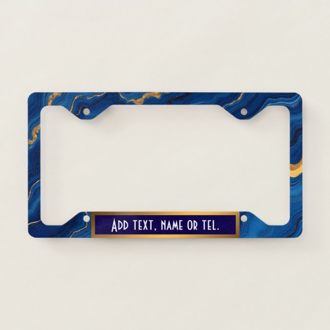 Modern Royal Blue Gold Marble Collection License Plate Frame (Front)