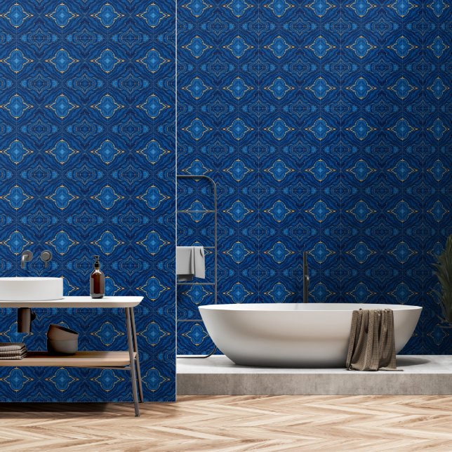Modern Royal Blue Gold Marble Collection Wallpaper (Bathroom)