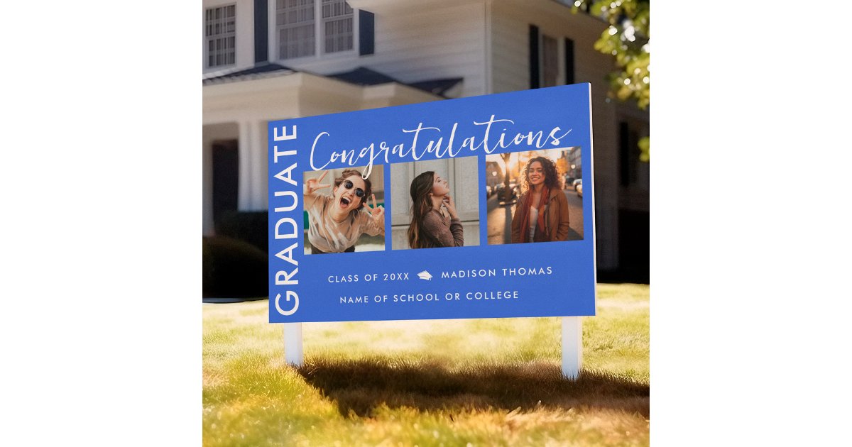 Modern Royal Blue Graduation Student Photo Yard Sign | Zazzle