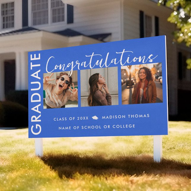 Modern Royal Blue Graduation Student Photo Yard Sign (Creator Uploaded)