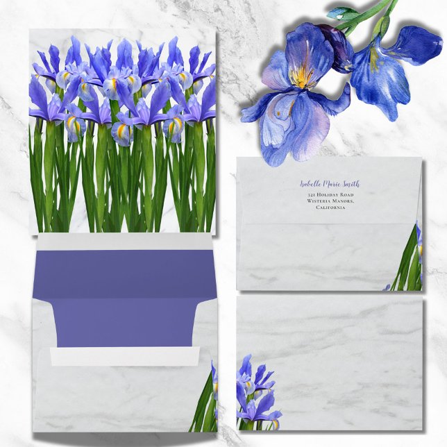 Modern Royal Blue Iris Floral Design Wedding Envel Envelope Liner (Creator Uploaded)