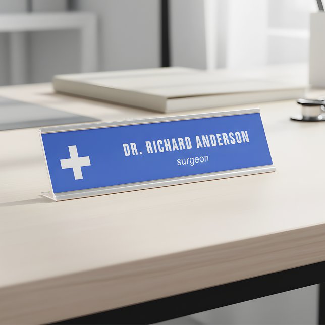 Modern Royal Blue Medical Officer Desk Name Plate (Creator Uploaded)