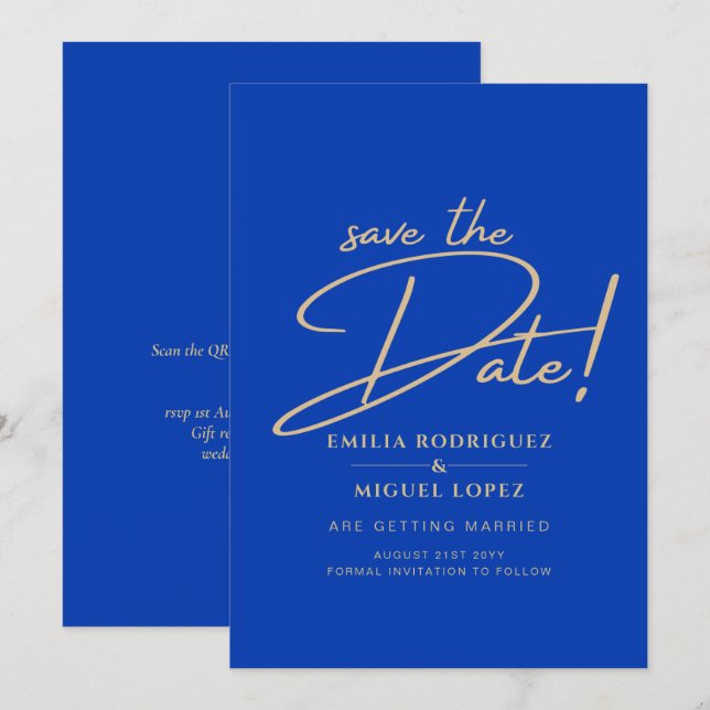 Modern Royal Blue Monochrome Wedding INVITE (Front/Back)