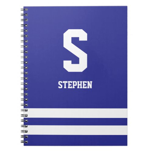 Modern Royal Blue Monogram Spiral Notebook Sporty