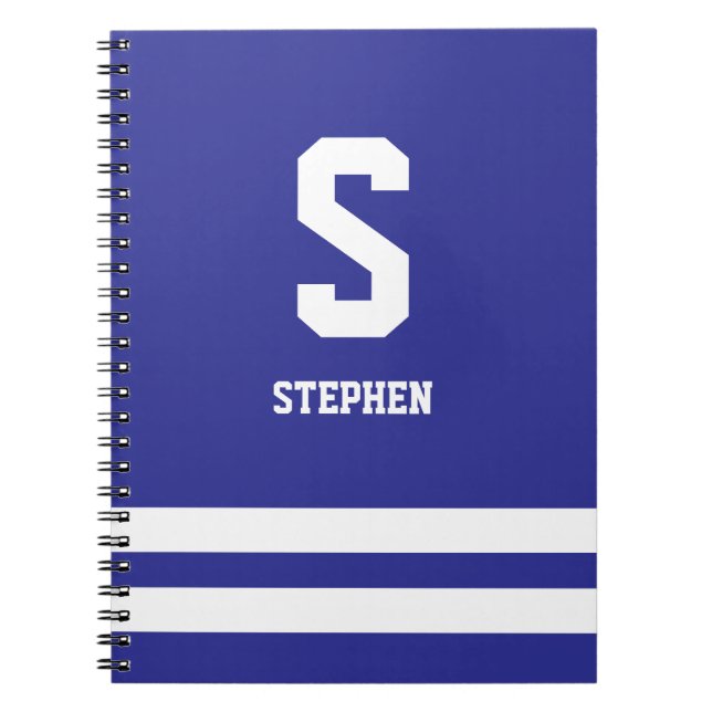 Modern Royal Blue Monogram Spiral Notebook Sporty (Front)