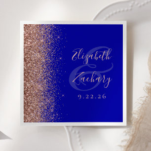 Modern Royal Blue Rose Gold Glitter Wedding Napkins