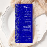 Modern Royal Blue Silver Glitter Edge Wedding Menu<br><div class="desc">The left-hand edge of this elegant modern wedding menu features a silver faux glitter design. The customizable text combines white handwriting,  copperplate and italic fonts on a royal blue background. The reverse side features a matching blue and silver glitter design.</div>