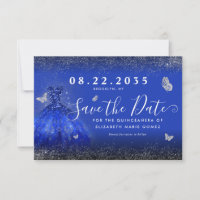 Modern Royal Blue Silver Glitter Gown Quinceanera