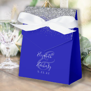 Modern Royal Blue Silver Glitter Wedding Favor Boxes