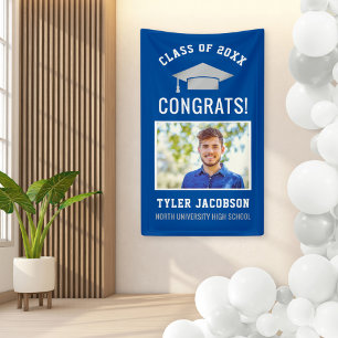 Modern Royal Blue Silver Photo Graduation Banner