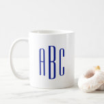 Modern Royal Blue Three Letter Monogram Coffee Mug<br><div class="desc">Modern royal blue first last middle name three letter style individual monogram design in a stylish all caps font.
You can add a background color.
Create your own coffee cup for a groomsman or other member of your wedding party.</div>