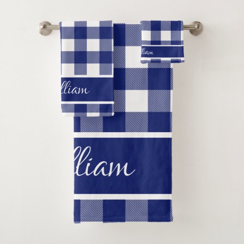 Modern Royal Blue White Buffalo Checks Bath Towel Set