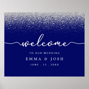 Modern Royal Blue with Silver Glitter Wedding Poster