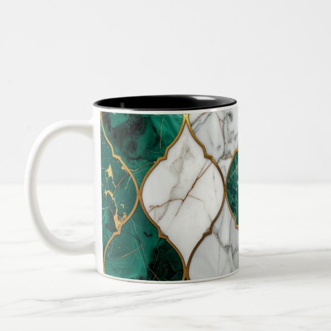 Modern Royal Emerald Green Mosaic & Gold MUG (Left)