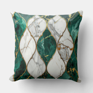 Modern Royal Emerald Green Mosaic & Gold Pillow