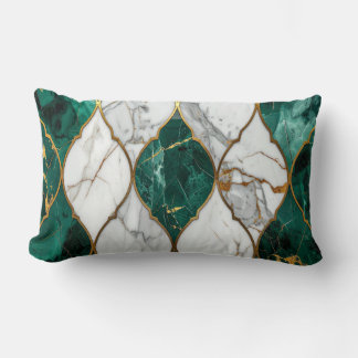 Modern Royal Emerald Green Mosaic & Gold Pillow
