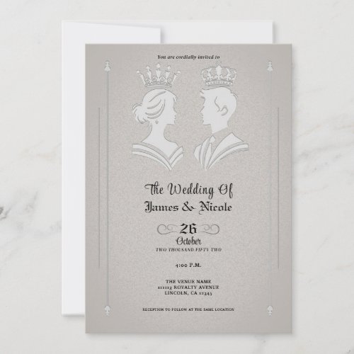 Modern Royal King  Queen Grey Wedding Invitation