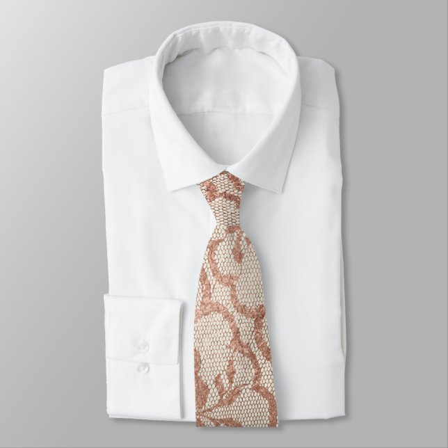 Modern Royal Pink Rose Gold Powder Lace Mint Tie (Tied)