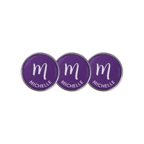Modern Royal Purple Personal Monogram Name Golf Ball Marker