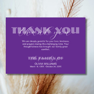 Modern Royal Purple Traditional Funeral  Thank You Card