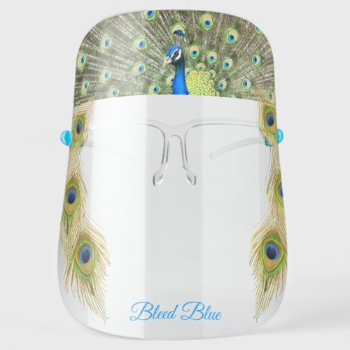 Modern Royal Turquoise Blue Peacock Bird Feathers Face Shield