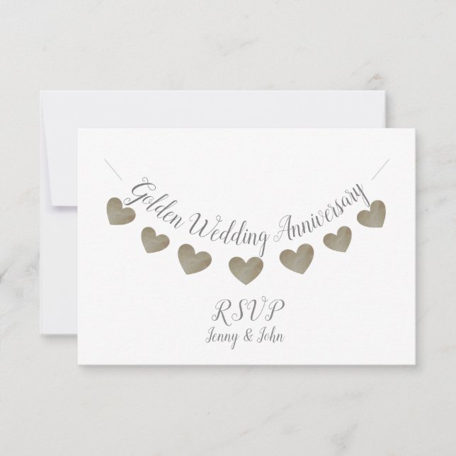 Modern RSVP 50th white golden wedding anniversary (Front)