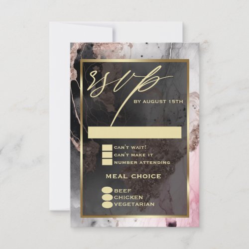 Modern RSVP Paint Abstract Rose Charcoal Gold