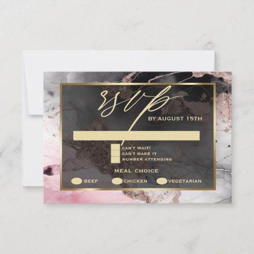 Modern RSVP Paint Abstract Rose Charcoal Gold