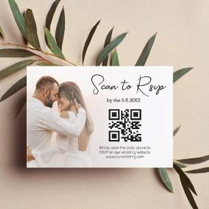 modern rsvp qr code minimalist wedding photo card