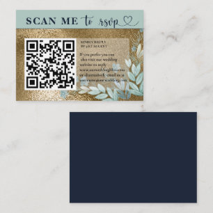 Modern RSVP QR Code Navy Blue & Gold Wedding Enclosure Card