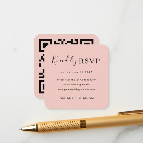 Modern Rsvp Website Qr Code Blush Pink Wedding Enclosure Card