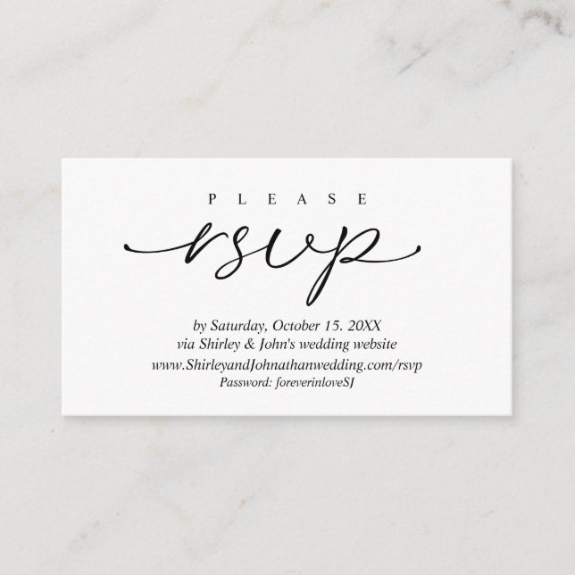 Modern RSVP Wedding Invitation, via Website Enclosure Card (Front)